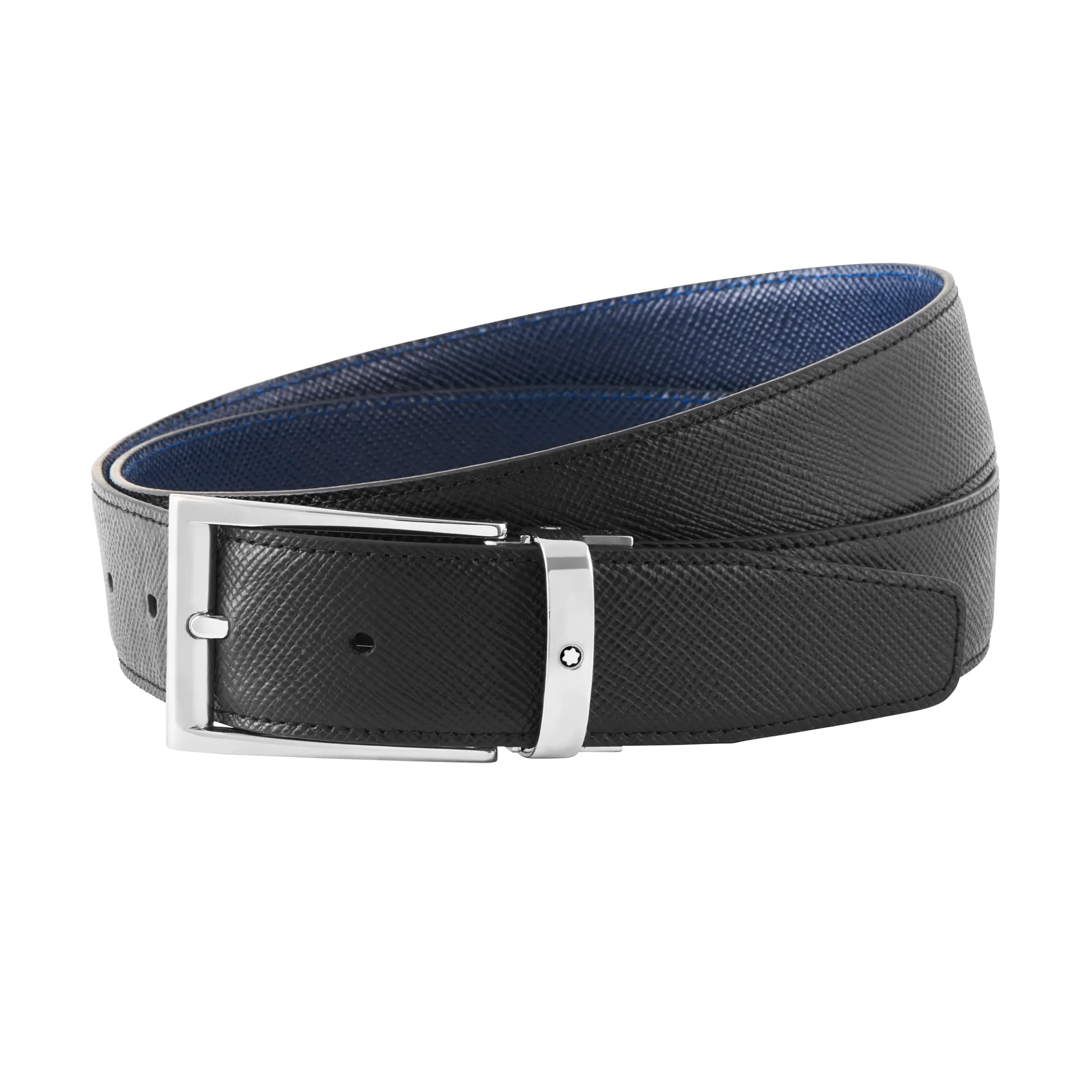 Black/blue 35 mm reversible leather belt