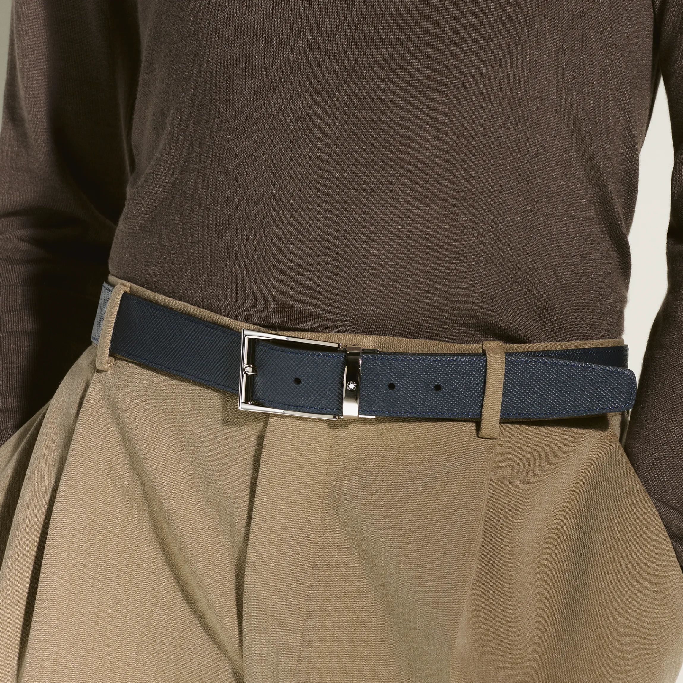Black/blue 35 mm reversible leather belt