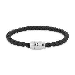 Bracelet Steel 3 rings closing and Black leather