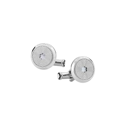 Cufflinks, round in stainless steel with exploding star pattern and mother-of-pearl snowcap emblem