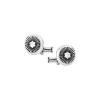 Cufflinks, round in stainless steel with ray pattern and mother-of-pearl snowcap emblem