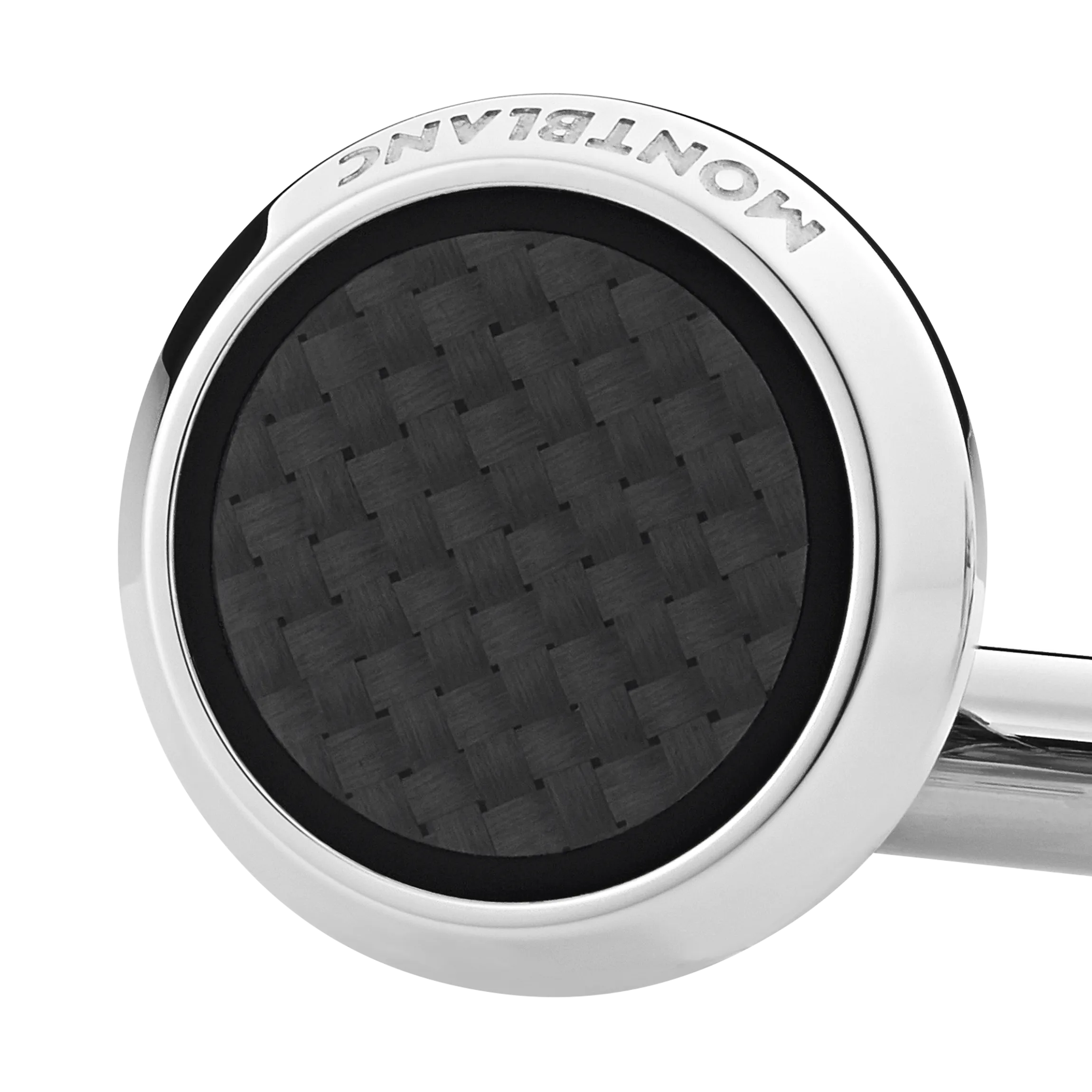 Cufflinks, round in stainless steel with carbon-patterned inlay