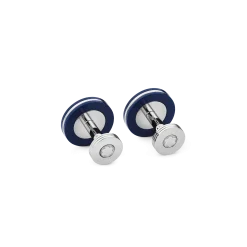 Cufflinks, round in stainless steel with blue resin