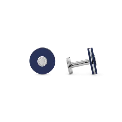 Cufflinks, round in stainless steel with blue resin