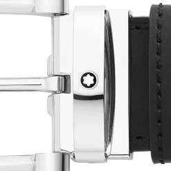 Horseshoe buckle black/brown 35 mm reversible leather belt