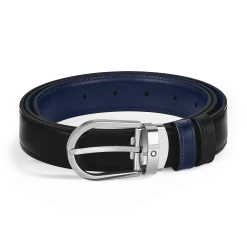Horseshoe buckle black/ink blue 30mm reversible leather belt