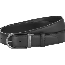 Horseshoe buckle black 35 mm leather belt