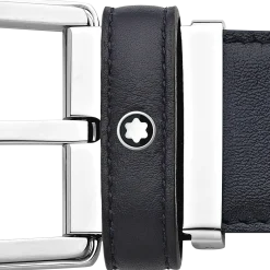 Horseshoe buckle blue 35 mm leather belt