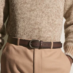 Horseshoe buckle brown 35 mm leather belt