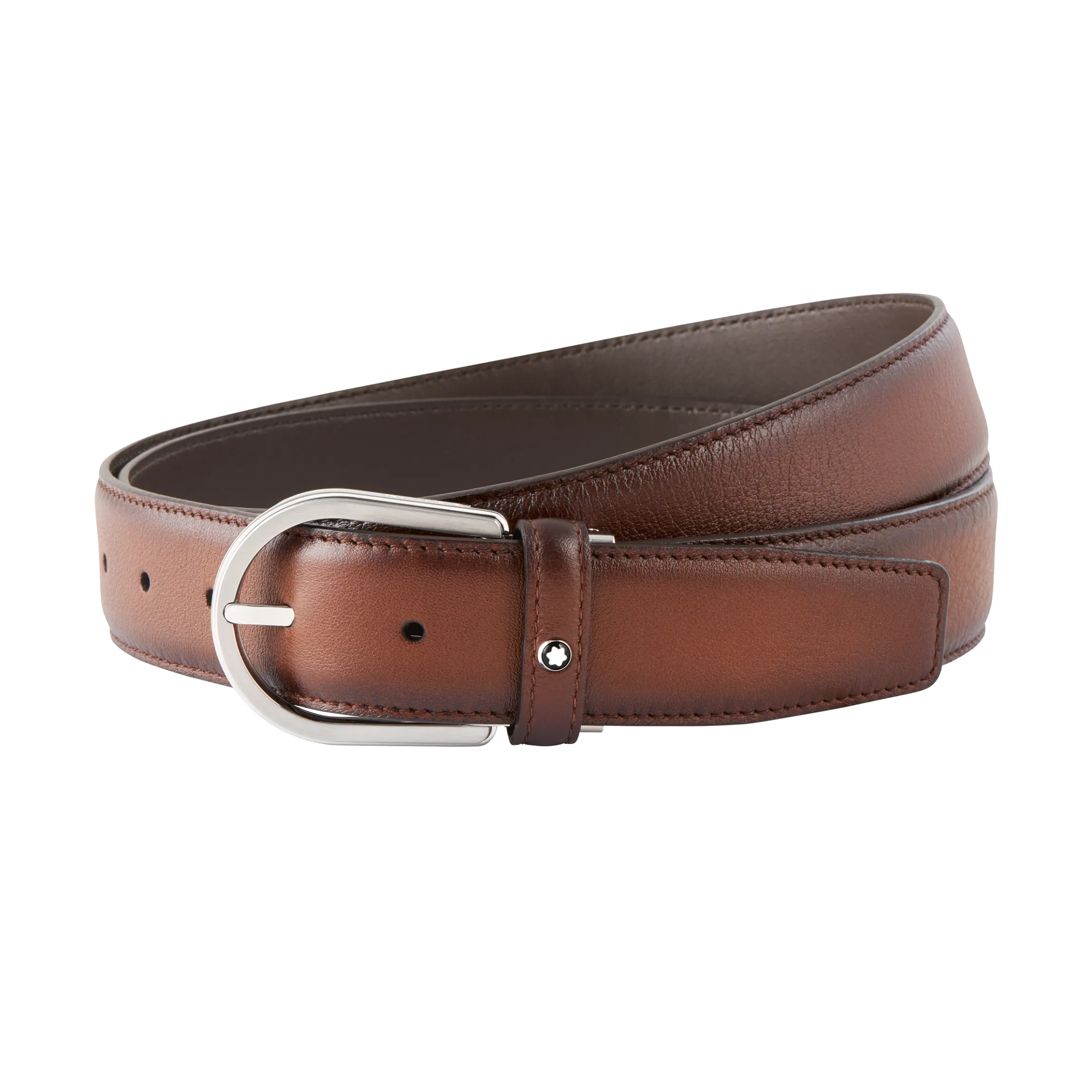Horseshoe buckle brown 35 mm leather belt