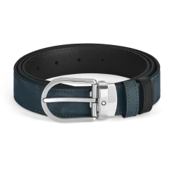 Horseshoe buckle velvet blue/black 30mm reversible leather belt