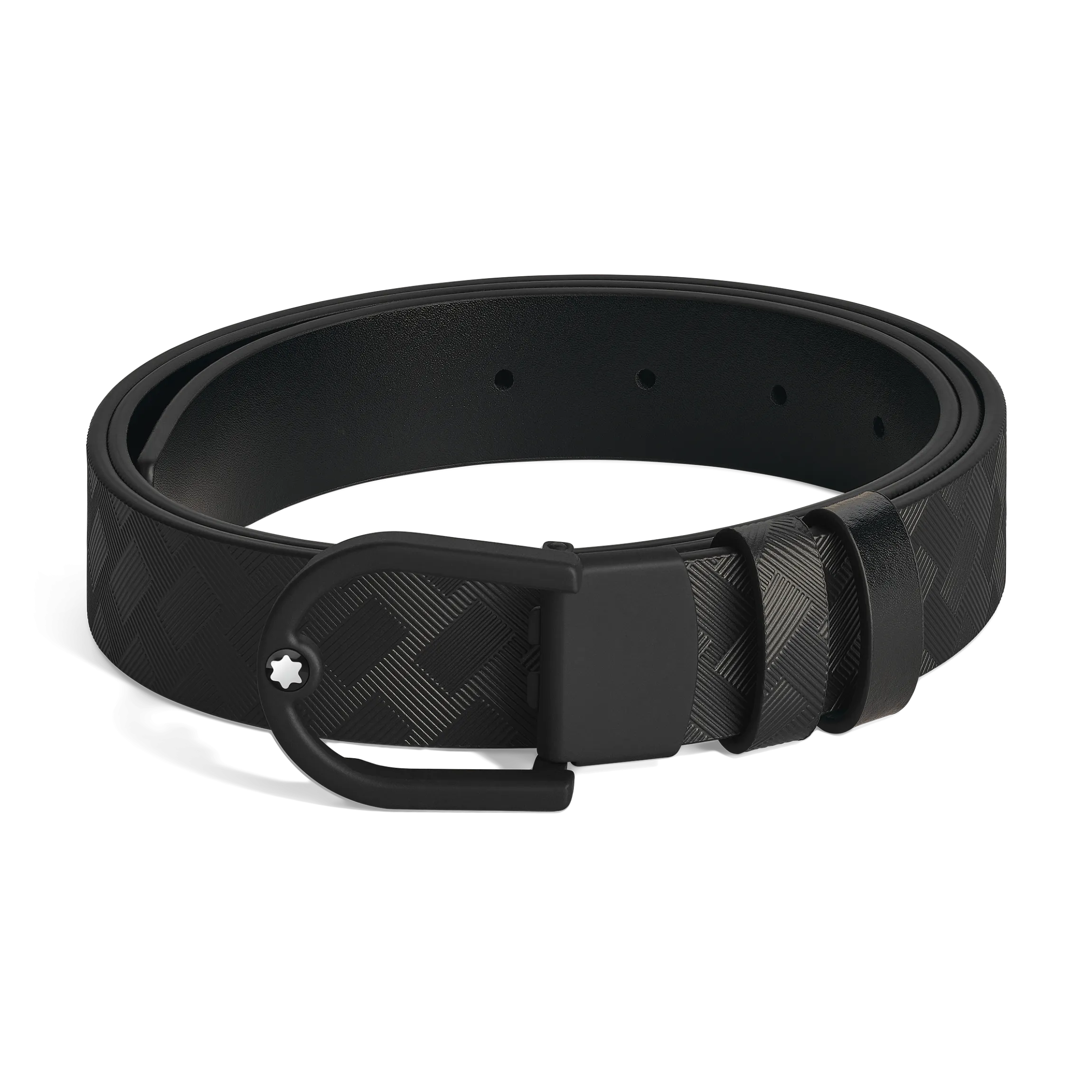 Horseshoe light buckle black/black 30mm reversible leather belt