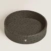 Large Round Desk Tray in Ostrich-Embossed Leather