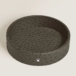 Large Round Desk Tray in Ostrich-Embossed Leather