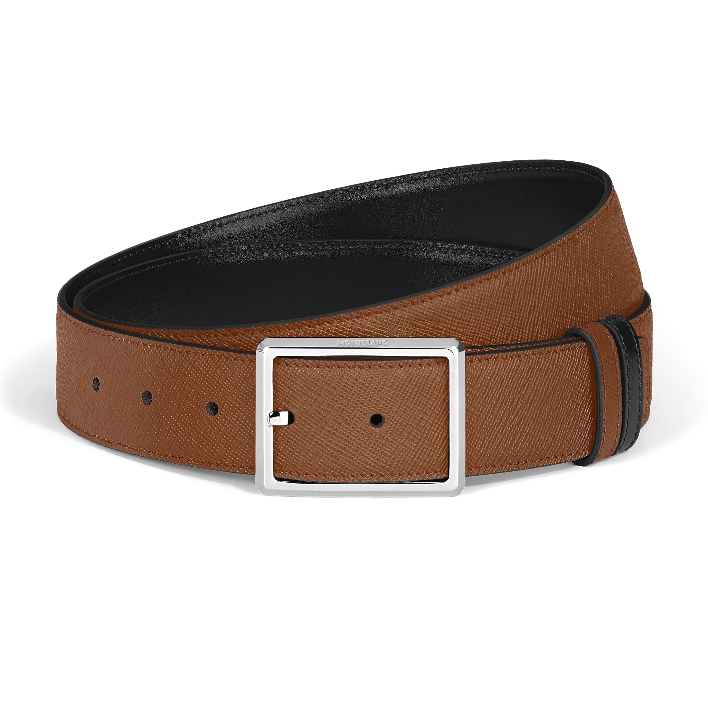 35 mm Reversible Belt in Sartorial Leather with Rectangular Buckle