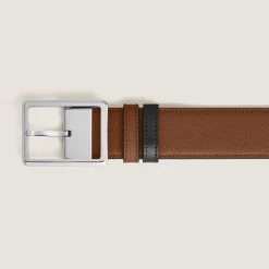 35 mm Reversible Belt in Sartorial Leather with Rectangular Buckle