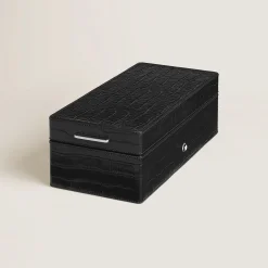 Pen Box, Croco-Embossed Leather, Black