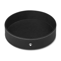 Round desk tray in black leather (Large)