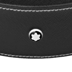Round desk tray in black leather (Large)