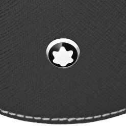 Round desk tray in black leather (Medium)