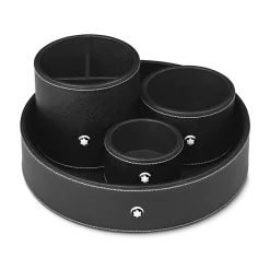 Round desk tray in black leather (Medium)