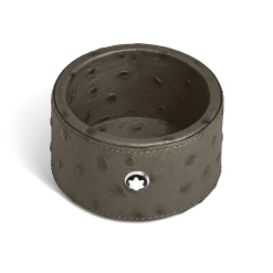 Small Round Desk Tray in Ostrich-Embossed Leather