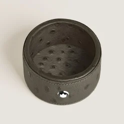 Small Round Desk Tray in Ostrich-Embossed Leather