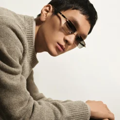 Squared Sunglasses with Gold-Colored Metal Frame