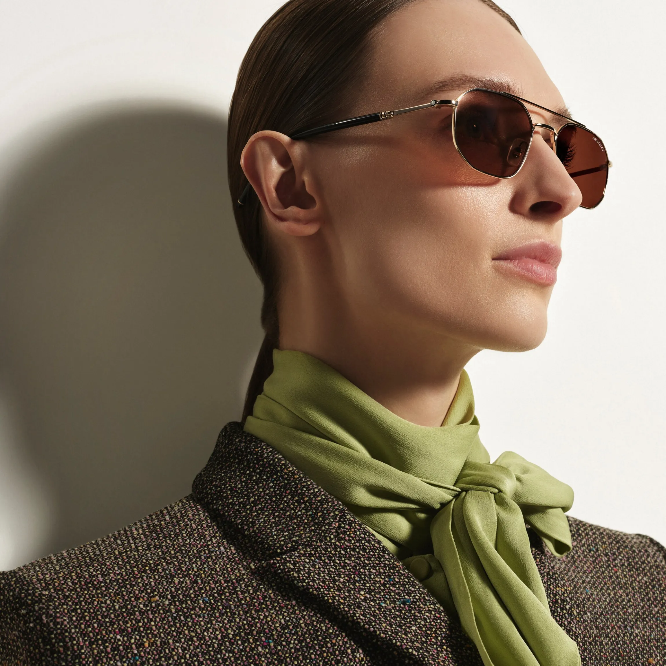 Squared Sunglasses with Gold-Colored Metal Frame