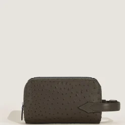 Toiletry Clutch in Ostrich-Embossed Leather