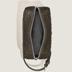 Toiletry Clutch in Ostrich-Embossed Leather