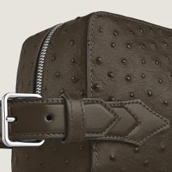 Toiletry Clutch in Ostrich-Embossed Leather