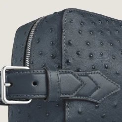 Toiletry Clutch in Ostrich-Embossed Leather